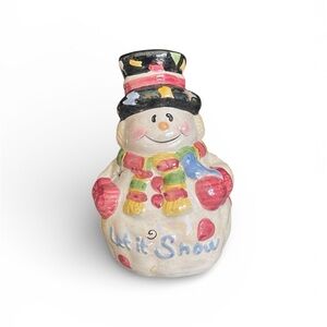 Ceramic Snowman Candle Holder Luminary w/ Star Cutouts
